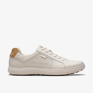 Adidasi Barbati Clarks Mapstone Lace White Leather Albi | 397105JYB