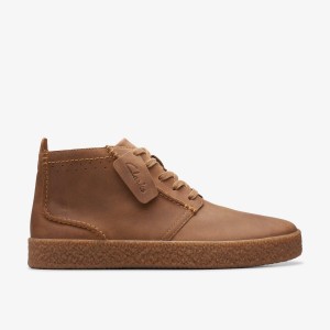 Cizme Barbati Clarks Streethill Mid Dark Tan Leather Maro Inchis | 635408LST