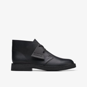 Pantofi Originali Copii Clarks Desert Boot Older Black Leather Negrii | 681035UJI