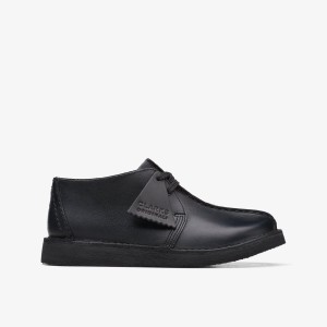Pantofi Originali Copii Clarks Desert Trek Older Black Leather Negrii | 241893EYJ