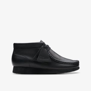 Pantofi Originali Copii Clarks Wallabee Boot Older Black Leather Negrii | 342795OZN