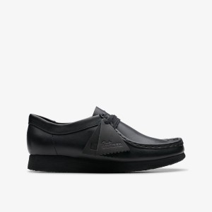 Pantofi Originali Copii Clarks Wallabee Older Black Leather Negrii | 065742ENV