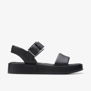 Pantofi Platforma Dama Clarks ALDA STRAP Black Leather Negrii | 642507NOR