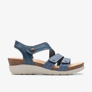 Pantofi Platforma Dama Clarks Calenne Clara Blue Combination Albastri | 048925ZLA