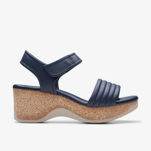 Pantofi Platforma Dama Clarks Chelseah Gem Navy Leather Bleumarin | 608521MVR