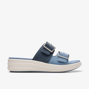 Pantofi Platforma Dama Clarks Drift Buckle Denim Combination Albastri | 753169XRO