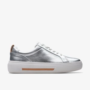 Pantofi Platforma Dama Clarks Hollyhock Walk Silver Leather Argintii | 083476HRS