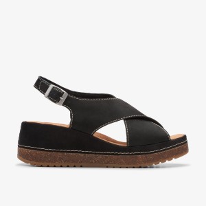Pantofi Platforma Dama Clarks Kassanda Step Black Nubuck Negrii | 802579VUM