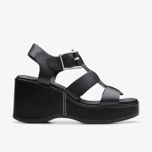 Pantofi Platforma Dama Clarks Manon Cove Black Leather Negrii | 752803SMH