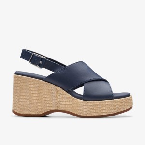 Pantofi Platforma Dama Clarks Manon Wish Navy Leather Bleumarin | 214503XDZ