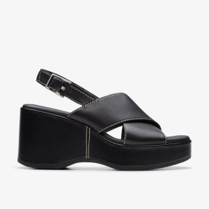 Pantofi Platforma Dama Clarks Manon Wish Black Leather Negrii | 517260SRL