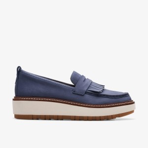Pantofi Platforma Dama Clarks Orianna Loafer Navy Nubuck Bleumarin | 458973NIO