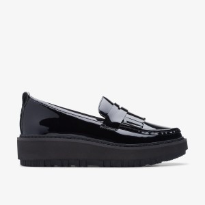 Pantofi Platforma Dama Clarks Orianna Loafer Black Patent Leather Negrii | 976054NZK