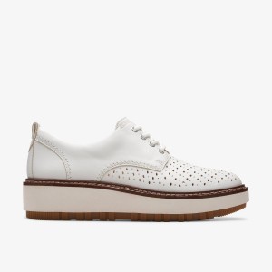 Pantofi Platforma Dama Clarks Orianna Move Off White Leather Albi | 802571JWO