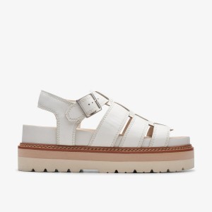 Pantofi Platforma Dama Clarks Orianna Twist Off White Leather Albi | 694025GRW