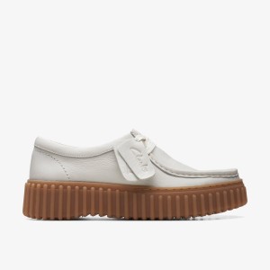 Pantofi Platforma Dama Clarks Torhill Bee Off White Leather Albi | 128036MWU