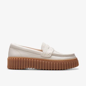Pantofi Platforma Dama Clarks Torhill Penny Cream Interest Albi | 061379ZTQ