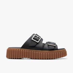 Pantofi Platforma Dama Clarks Torhill Slide Black Leather Negrii | 257903JMU