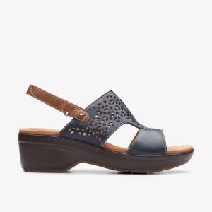 Pantofi Platforma Dama Clarks Tuleah Sun Navy Leather Bleumarin | 179634XLU