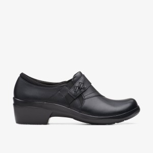 Saboti Dama Clarks Angie Pearl Black Leather Negrii | 752189KXV