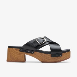 Saboti Dama Clarks Sivanne Walk Black Leather Negrii | 176592CEY
