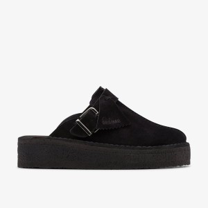 Saboti Dama Clarks Trek Wedge Mule Black Suede Negrii | 498125XVO
