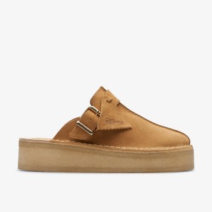Saboti Dama Clarks Trek Wedge Mule Mid Tan Suede Maro | 094827UIF
