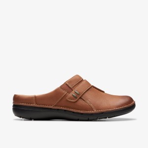 Saboti Dama Clarks Un Loop Ease Dark Tan Leather Maro Inchis | 514076PIN