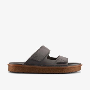 Sandale Barbati Clarks Litton Strap Dark Grey Leather Gri Inchis | 093527WPG