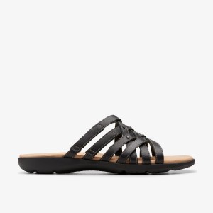 Sandale Dama Clarks Elizabelle Rio Black Leather Negrii | 906524FSU