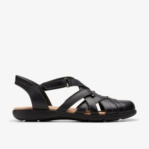 Sandale Dama Clarks Elizabelle Sea Black Leather Negrii | 681479BIP