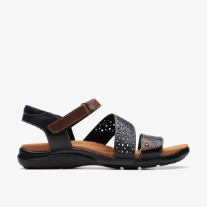 Sandale Dama Clarks Kitly Way Black Leather Negrii | 037254IPG