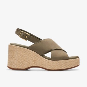 Sandale Dama Clarks Manon Wish Olive Nubuck Masline Verzi | 867319MEC