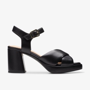 Sandale Dama Clarks Ritzy 75 Rae Black Leather Negrii | 456708SYO