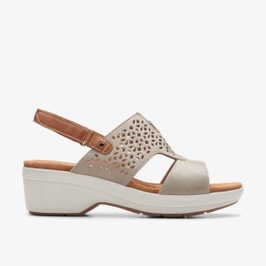 Sandale Dama Clarks Tuleah Sun Stone Leather Gri | 046389SQK