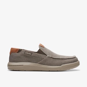 Slip On & Loafers Barbati Clarks Driftlite Step Taupe Canvas Gri Maro | 153672KYX