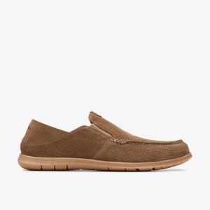 Slip On & Loafers Barbati Clarks Flexway Easy Light Tan Suede Maro Deschis | 893215BOU