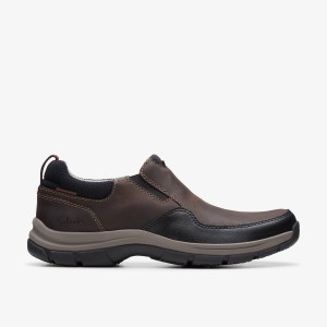 Slip On & Loafers Barbati Clarks Walpath Step Dark Brown Leather Maro Inchis | 341250DKI