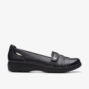 Slip Ons Dama Clarks Carleigh Eliza Black Leather Negrii | 691450POH