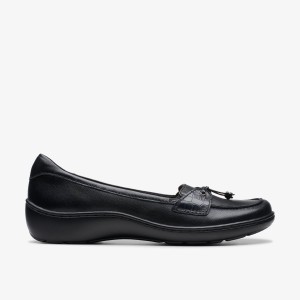 Slip Ons Dama Clarks Cora Haley Black Leather Negrii | 914820BLY