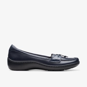 Slip Ons Dama Clarks Cora Haley Navy Leather Bleumarin | 943068UQC