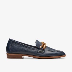 Slip Ons Dama Clarks Sarafyna Iris Navy Leather Bleumarin | 372568GYL