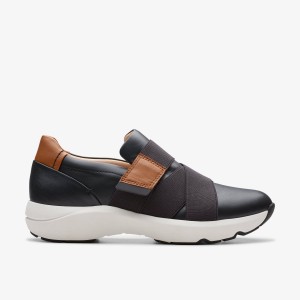 Slip Ons Dama Clarks TIVOLI STRAP Black Leather Negrii | 679018QAE