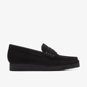 Slip Ons Dama Clarks Wallabee Loafer Black Suede Negrii | 479361TQW