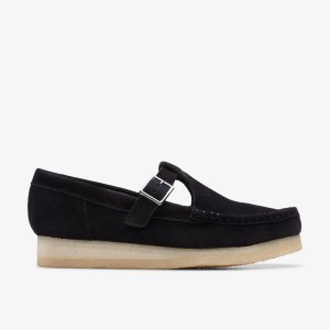 Slip Ons Dama Clarks Wallabee T-Bar Black Suede Negrii | 831250FGC
