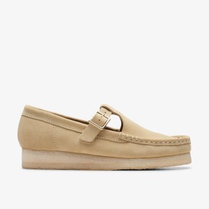 Slip Ons Dama Clarks Wallabee T-Bar Maple Suede Maple | 890612XQJ