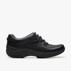 Slip Ons Dama Clarks Wave Range Black Leather Negrii | 713865OUT