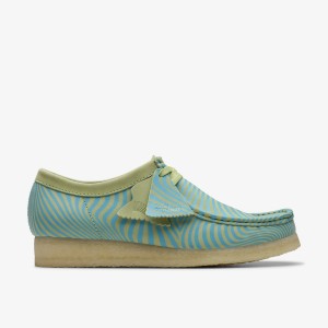Wallabees Barbati Clarks Wallabee Blue/Lime Print Albastri Verzi Deschis | 601792PIJ