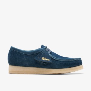 Wallabees Barbati Clarks Wallabee Navy/Teal Suede Bleumarin Turcoaz | 604518BZY
